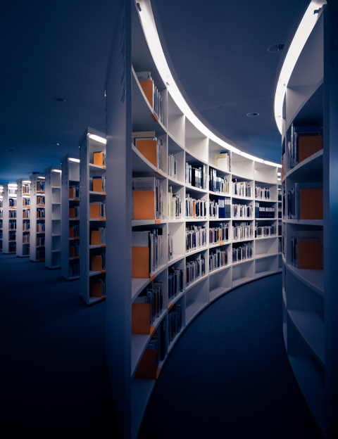 Photo by Martin Adams on Unsplash Bild: blaue Bibliothek